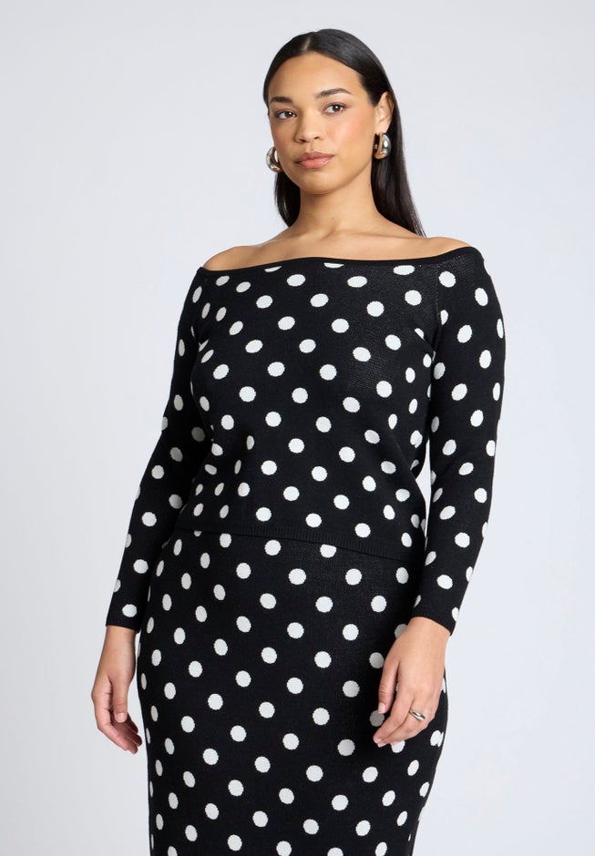Off The Shoulder Dot Pattern Sweater image number null