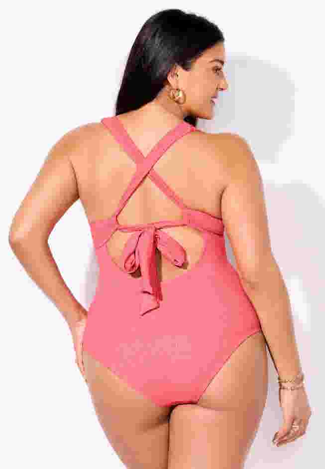 Sparkle Ribbed V-Neck One Piece Swimsuit image number 1