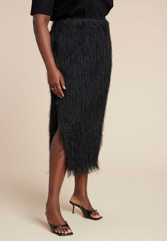  Sparkle Textural Fringe Column Skirt image number 1