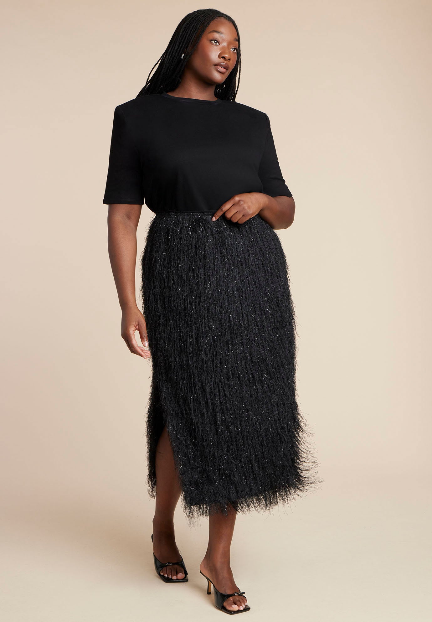  Sparkle Textural Fringe Column Skirt image number 0