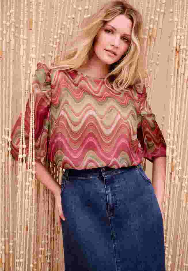 Mutton-Sleeve Organza Blouse image number 0