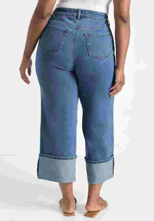 Wide-Leg Cropped Cuffed Jeans image number 1