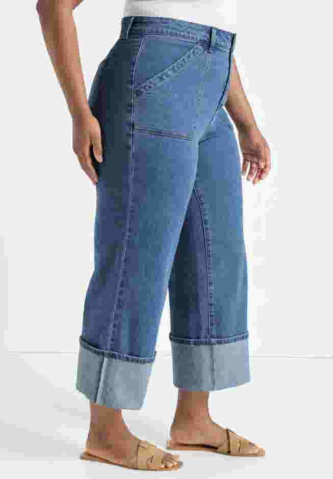 Wide-Leg Cropped Cuffed Jeans image number 2
