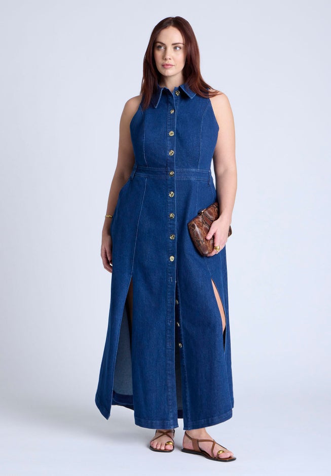 Sleeveless Denim Midi Dress image number 4