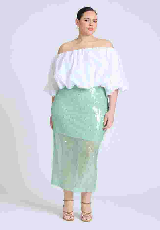  Semi Sheer Sequin Midi Skirt  image number 1