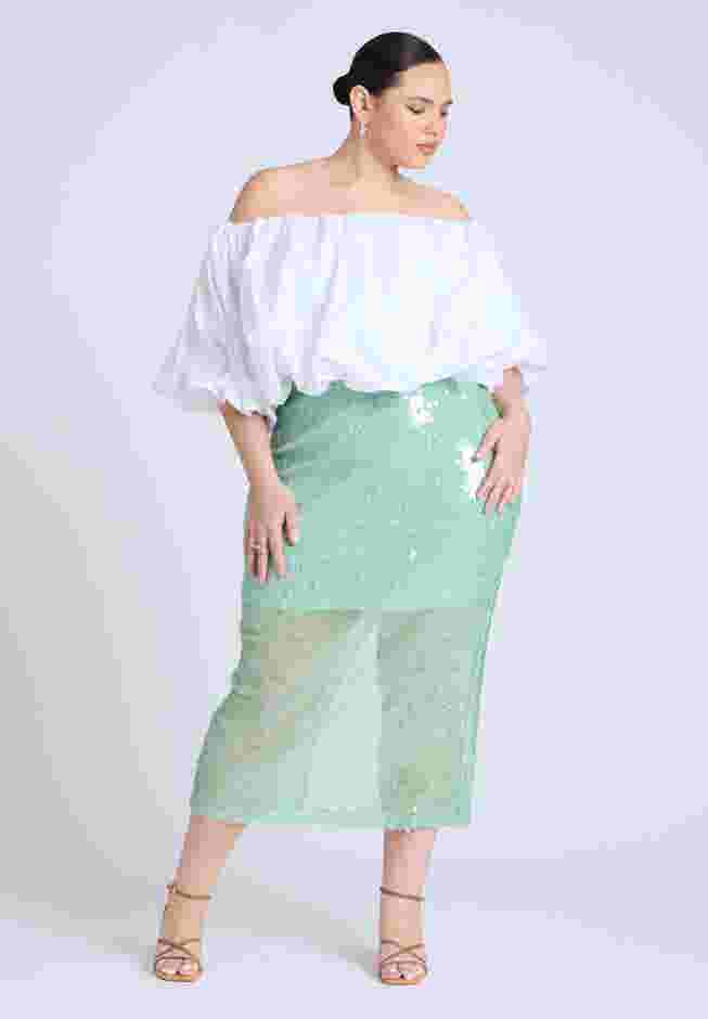  Semi Sheer Sequin Midi Skirt  image number 4
