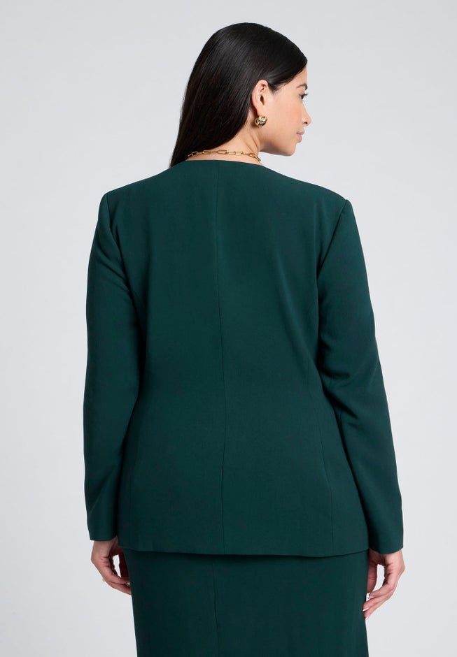 The 365 Semi Stretch Double Breast Collarless Blazer image number 1