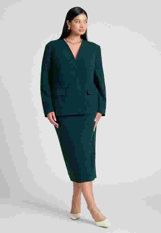 The 365 Semi Stretch Double Breast Collarless Blazer image number 2