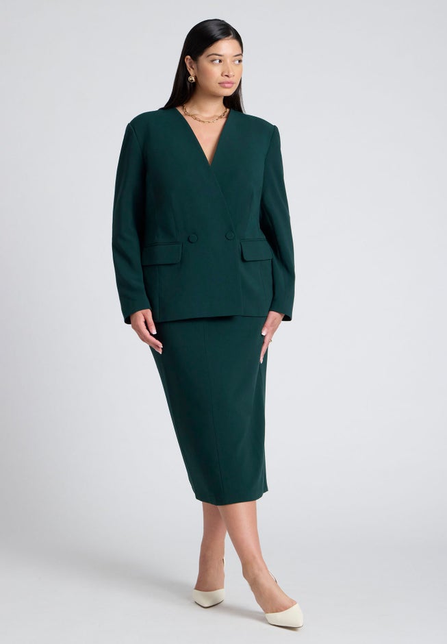 The 365 Semi Stretch Double Breast Collarless Blazer image number 2