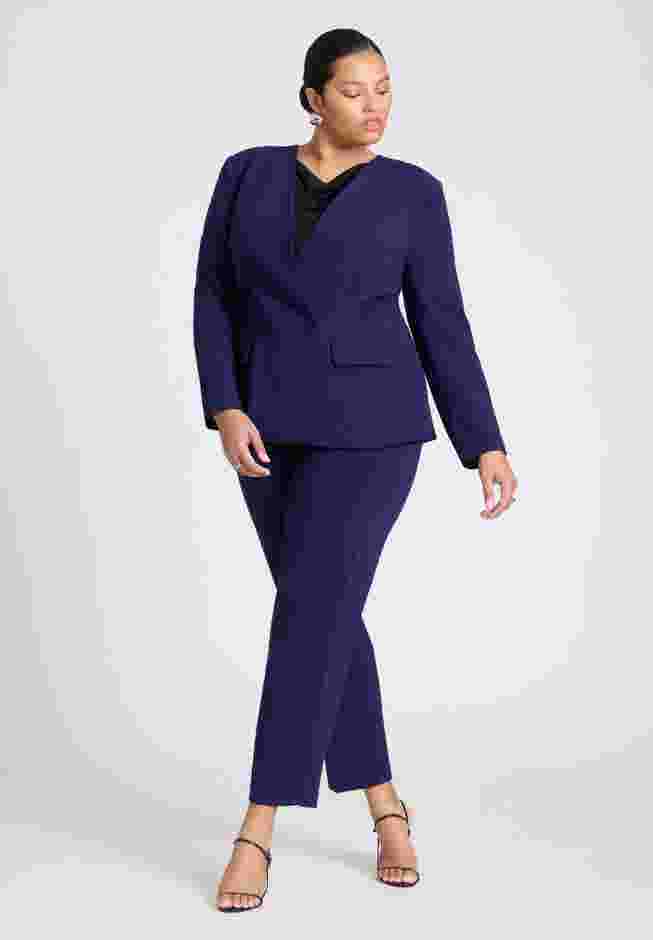 The 365 Semi Stretch Double Breast Collarless Blazer image number 2