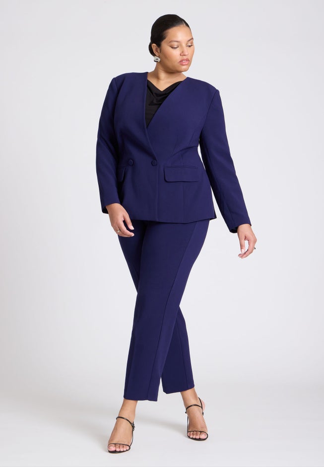 The 365 Semi Stretch Double Breast Collarless Blazer image number null