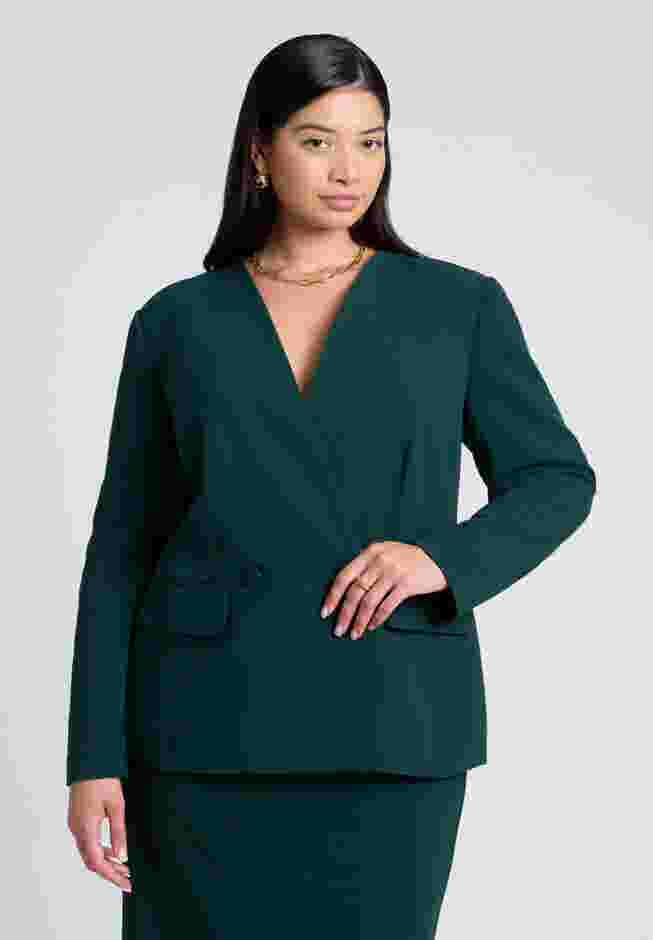 The 365 Semi Stretch Double Breast Collarless Blazer image number 0