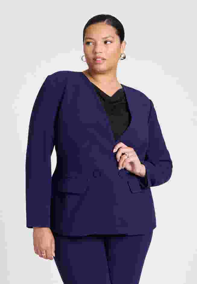 The 365 Semi Stretch Double Breast Collarless Blazer image number 0