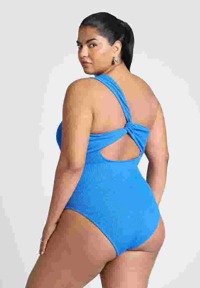 One Shoulder Twist Back Textured Swimsuit image number 2