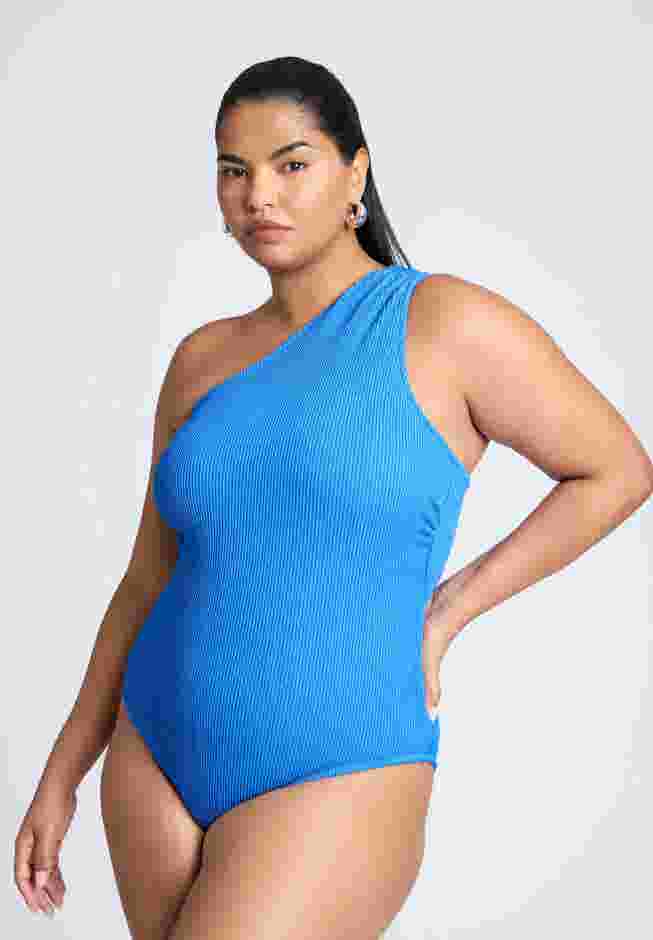 One Shoulder Twist Back Textured Swimsuit image number 3