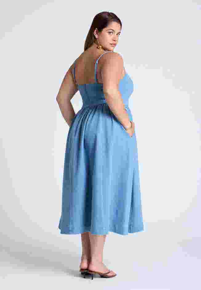 Denim Corset Bodice Midi Dress image number 1