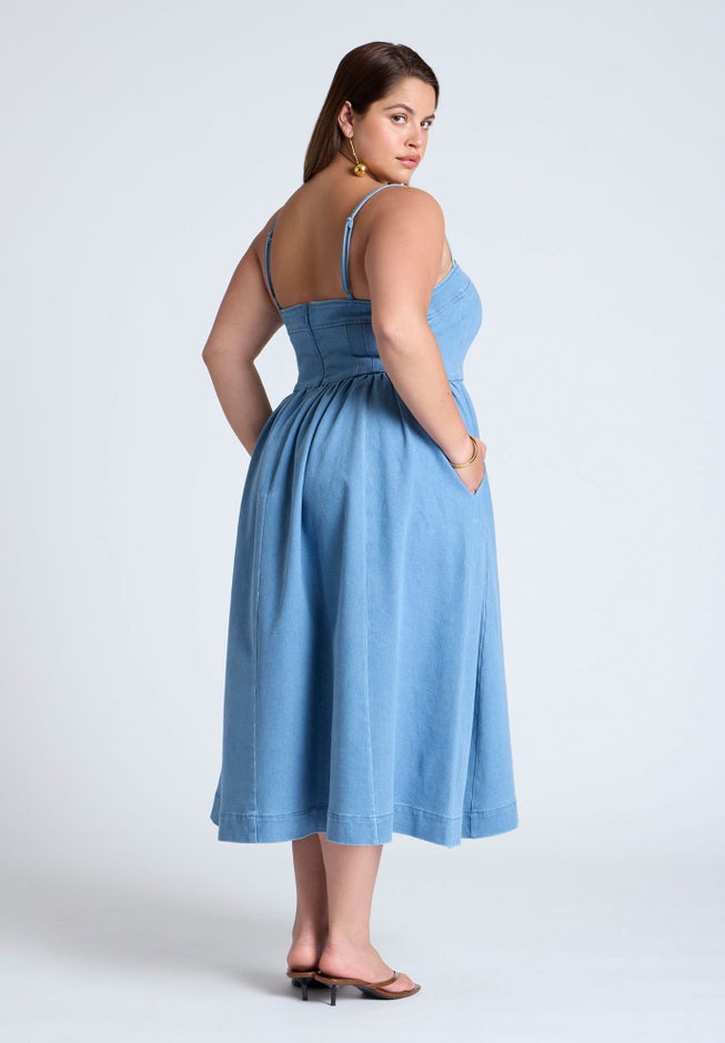 Denim Corset Bodice Midi Dress image number null