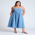 Denim Corset Bodice Midi Dress image number null