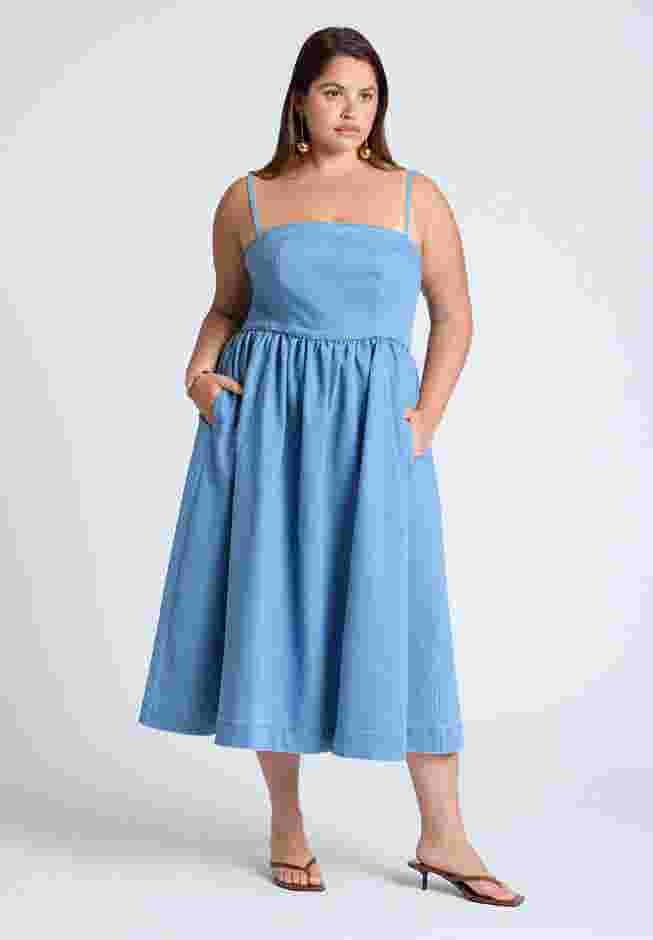 Denim Corset Bodice Midi Dress image number 0