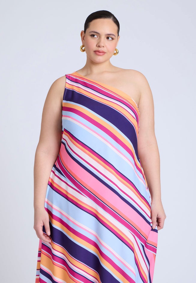 One Shoulder Multi Color Dress image number null