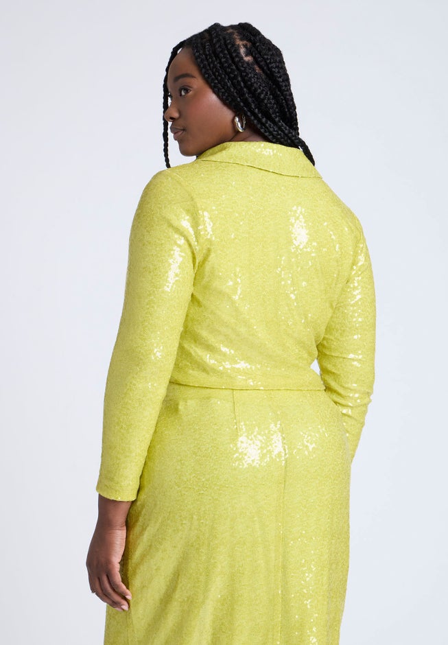 Sequin Wrap Collared Top image number 1