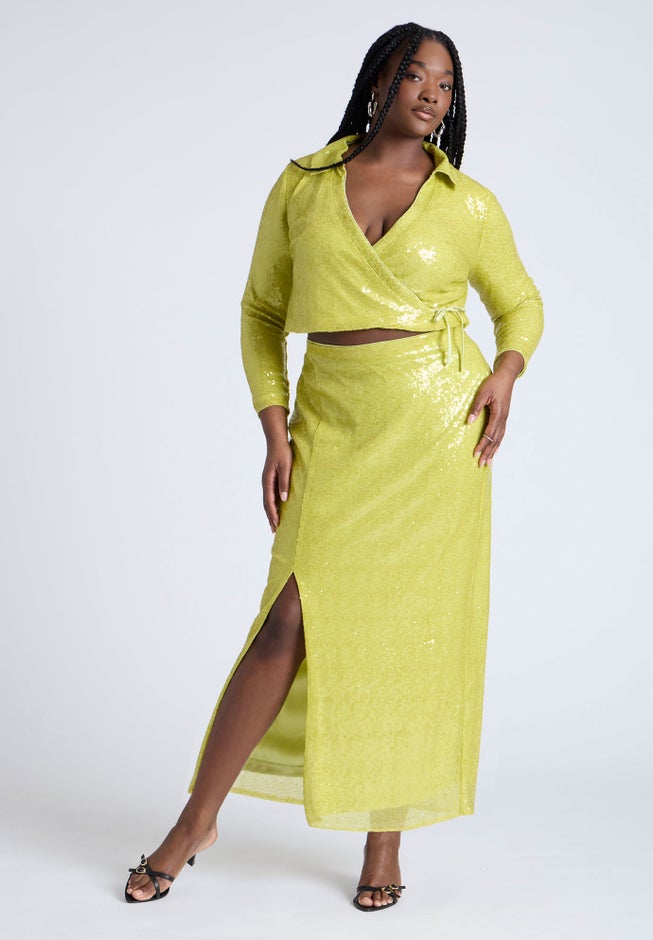 Sequin Wrap Collared Top image number 2