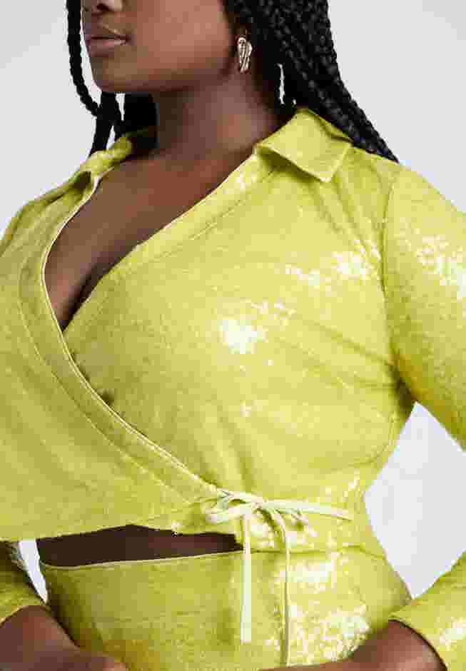  Sequin Wrap Collared Top  image number 3