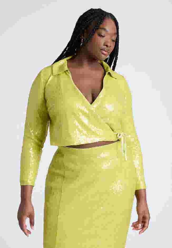  Sequin Wrap Collared Top  image number 0