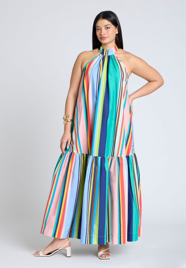 Multi Stripe Trapeze Maxi Dress image number null
