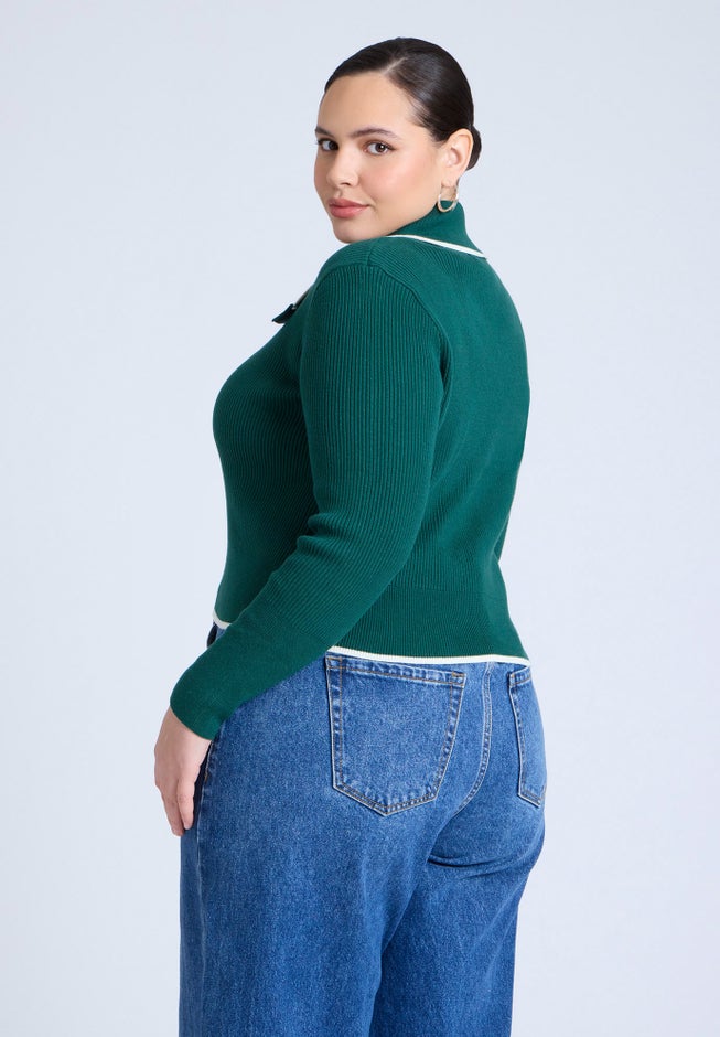 Oversized Collar Ribbed Sweater image number null