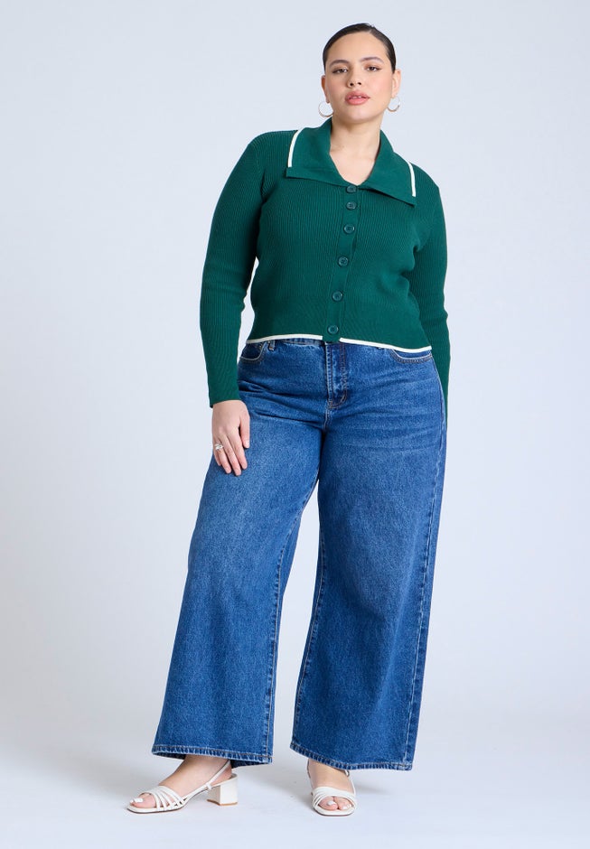 Oversized Collar Ribbed Sweater image number null