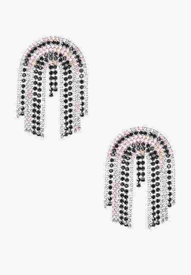 Silver And Black Rainbow Dangle Earrings image number 0