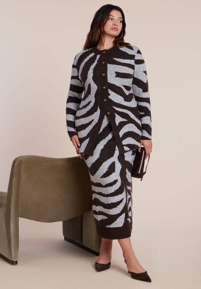  Intarsia Split Hem Cardigan image number 3