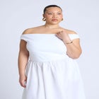 Boat Neck Mixed Fabric Dress image number null