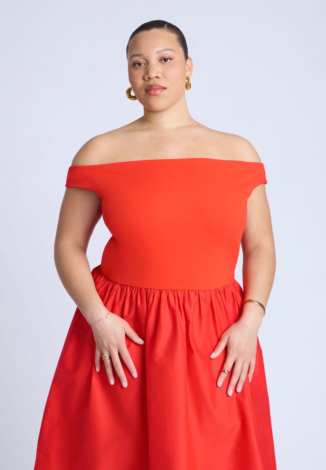 Boat Neck Mixed Fabric Dress image number 2