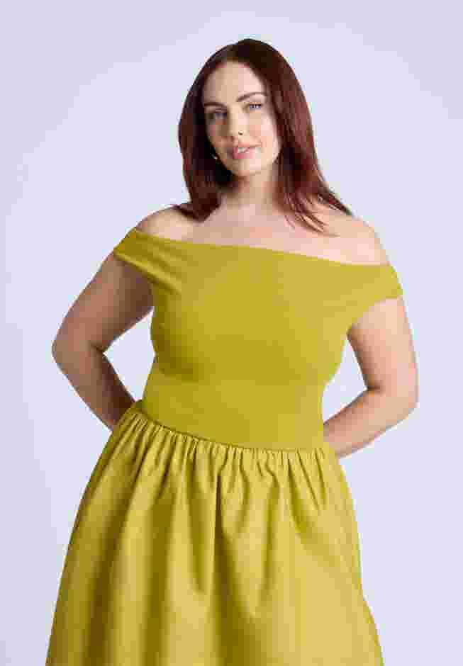 Boat Neck Mixed Fabric Dress image number 2