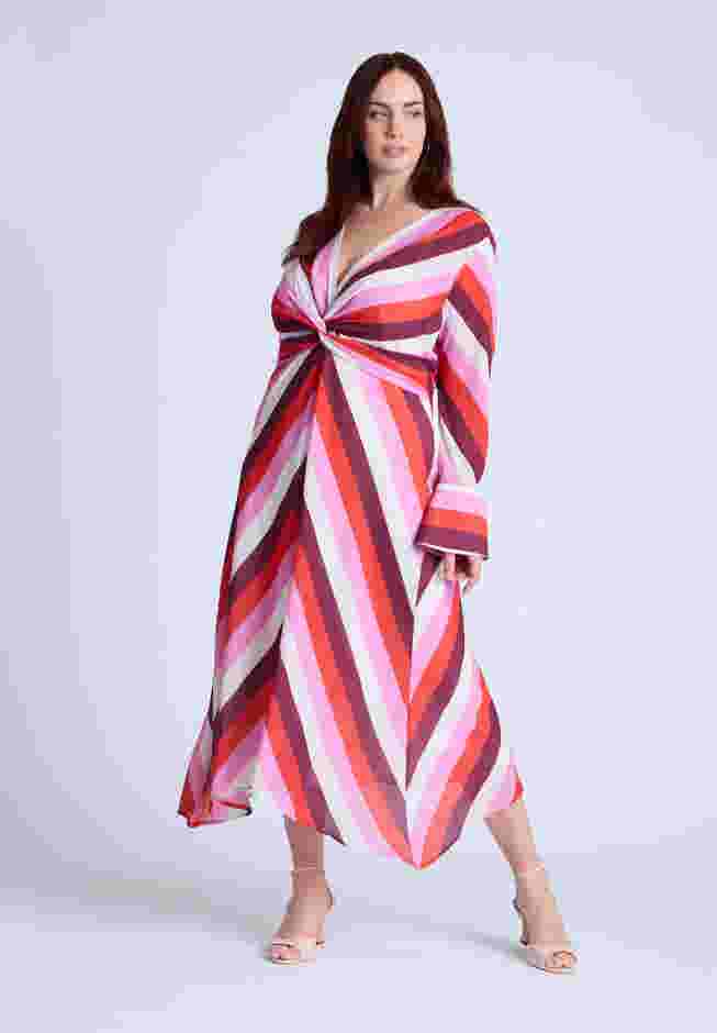 Twist Bodice Stripe Midi Dress image number 1