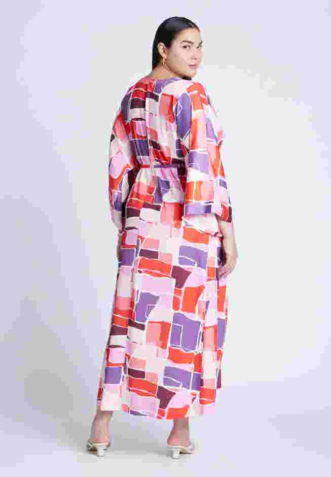 Printed Kimono Dress With Tie image number 2
