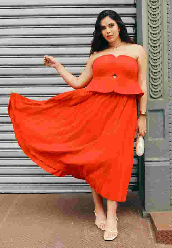 Strapless Pleated Midi Dress image number 0