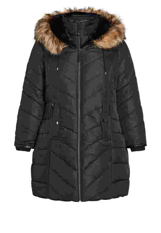 Chevron Faux Fur Hood Long Puffer Coat image number 2