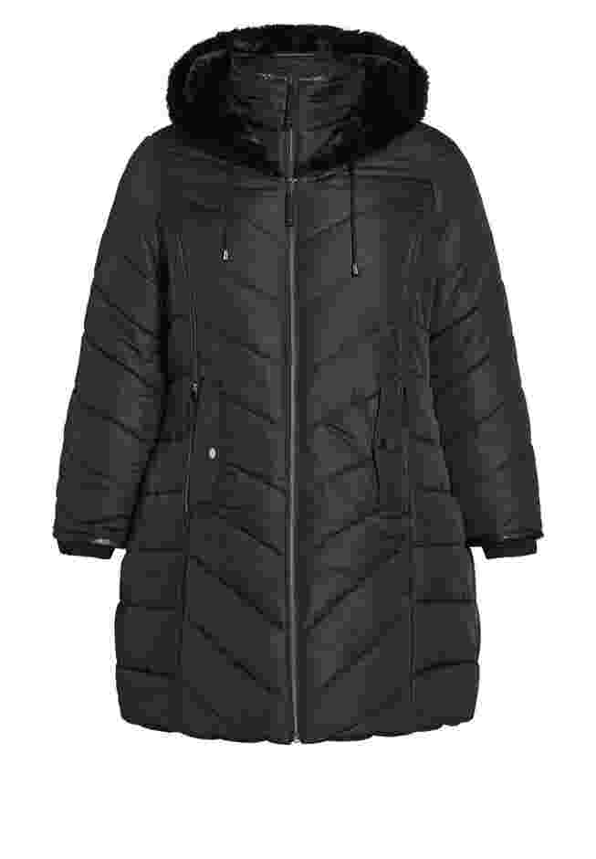 Chevron Faux Fur Hood Long Puffer Coat image number 4