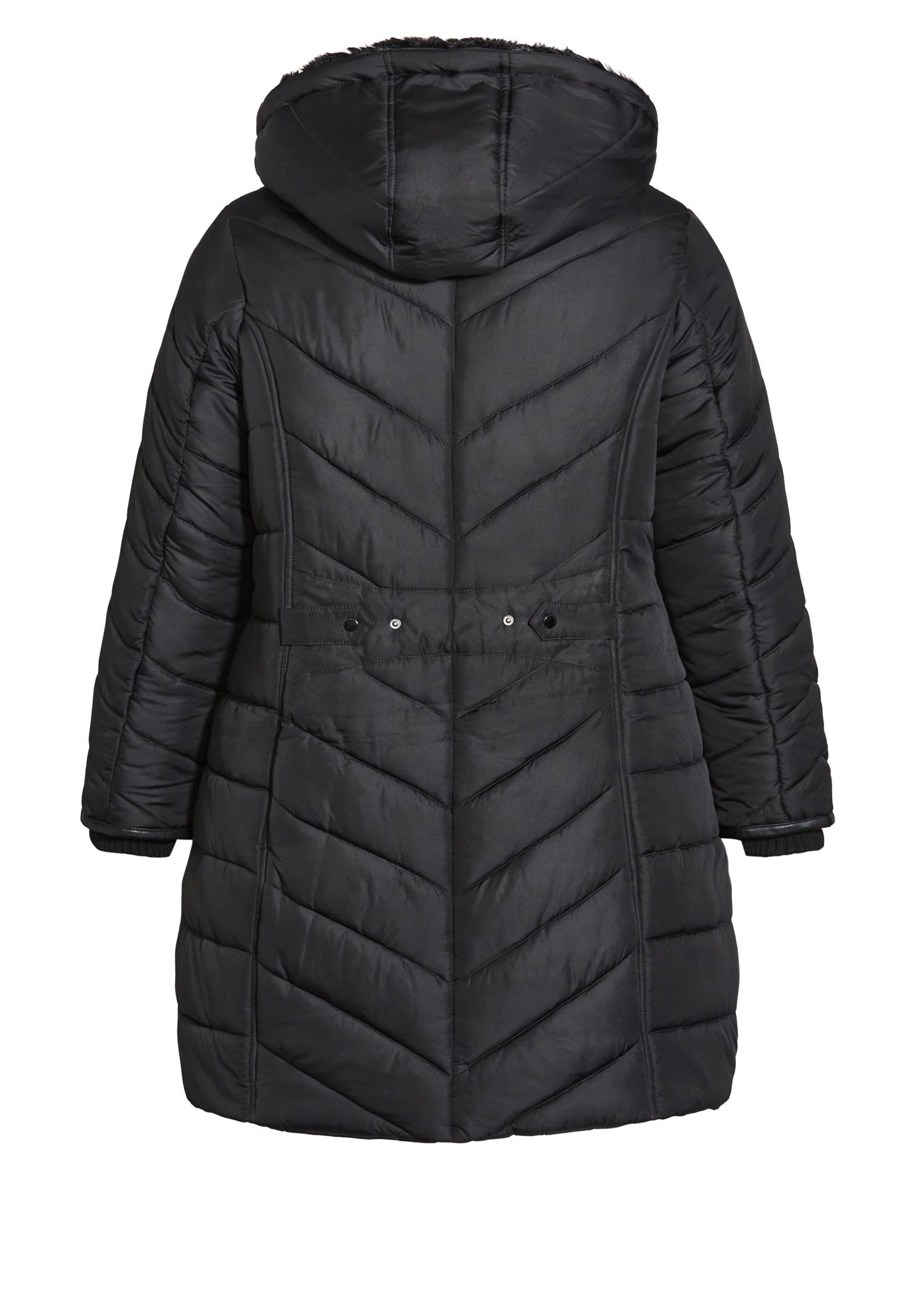 Chevron Faux Fur Hood Long Puffer Coat image number 5