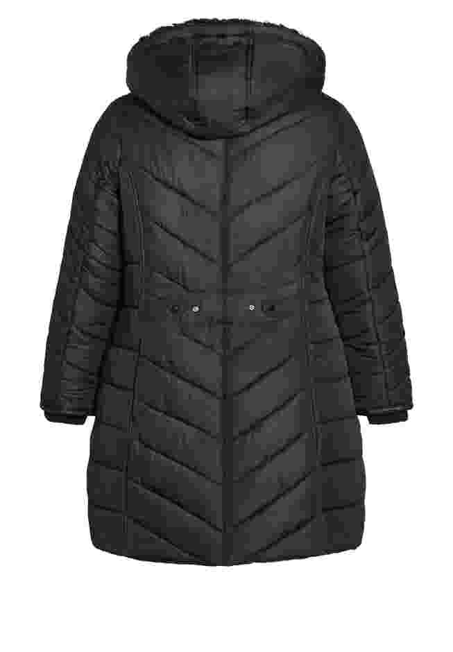 Chevron Faux Fur Hood Long Puffer Coat image number 5