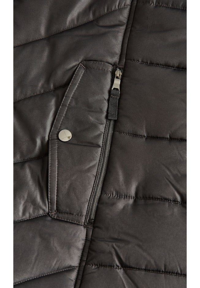 Chevron Faux Fur Hood Long Puffer Coat image number 6