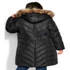 Chevron Faux Fur Hood Long Puffer Coat image number null