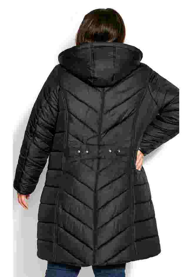 Chevron Faux Fur Hood Long Puffer Coat image number 14