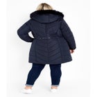 Chevron Faux Fur Hood Long Puffer Coat image number null