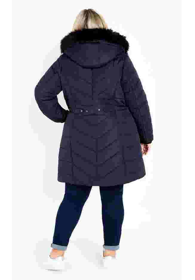 Chevron Faux Fur Hood Long Puffer Coat image number 2