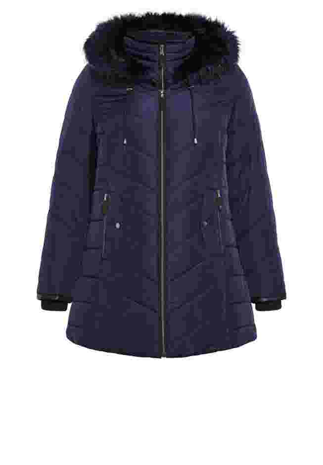 Chevron Faux Fur Hood Long Puffer Coat image number 4