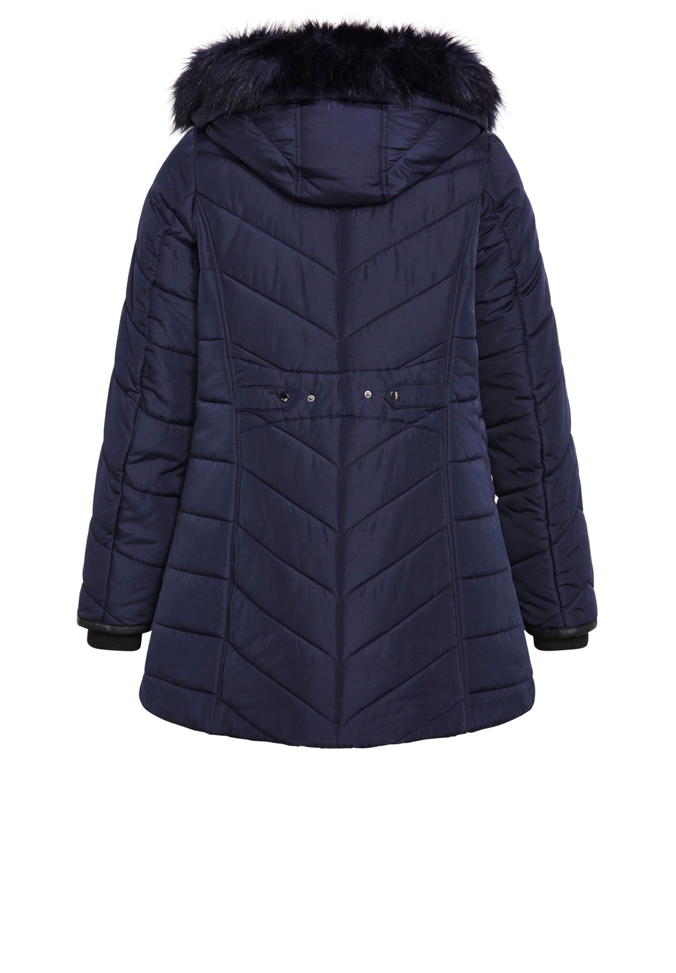 Chevron Faux Fur Hood Long Puffer Coat image number 5